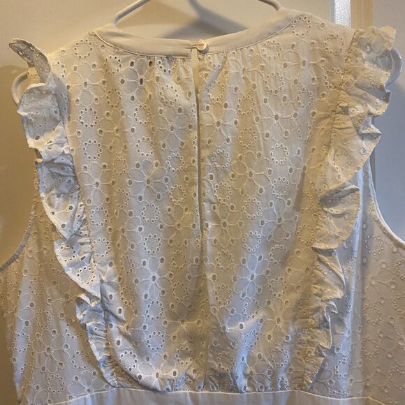 ModCloth Floral Embroidered 100% Cotton Sleeveless Ruffled White Dress Plus Size - Picture 7 of 12